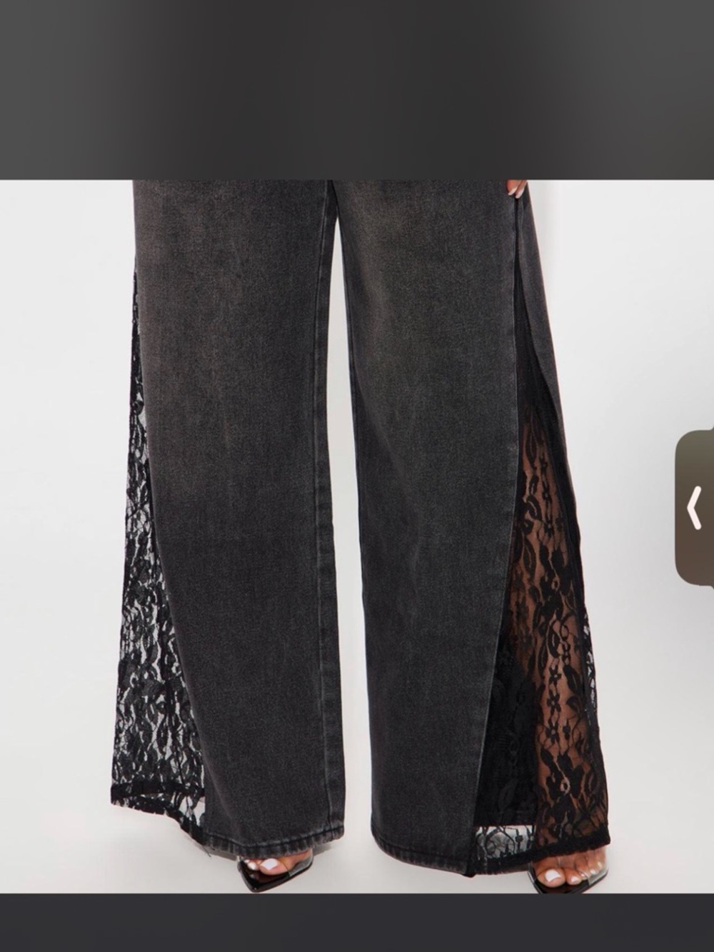Fashion Nova Black Wide-Leg Jeans with Lace Side Panels - Picture 3 of 5